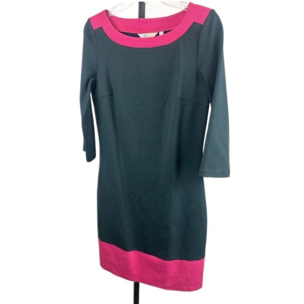 Boden Dress Women's Size 4 Green Pink Color-Block 3/4 Sleeve Knee-Length